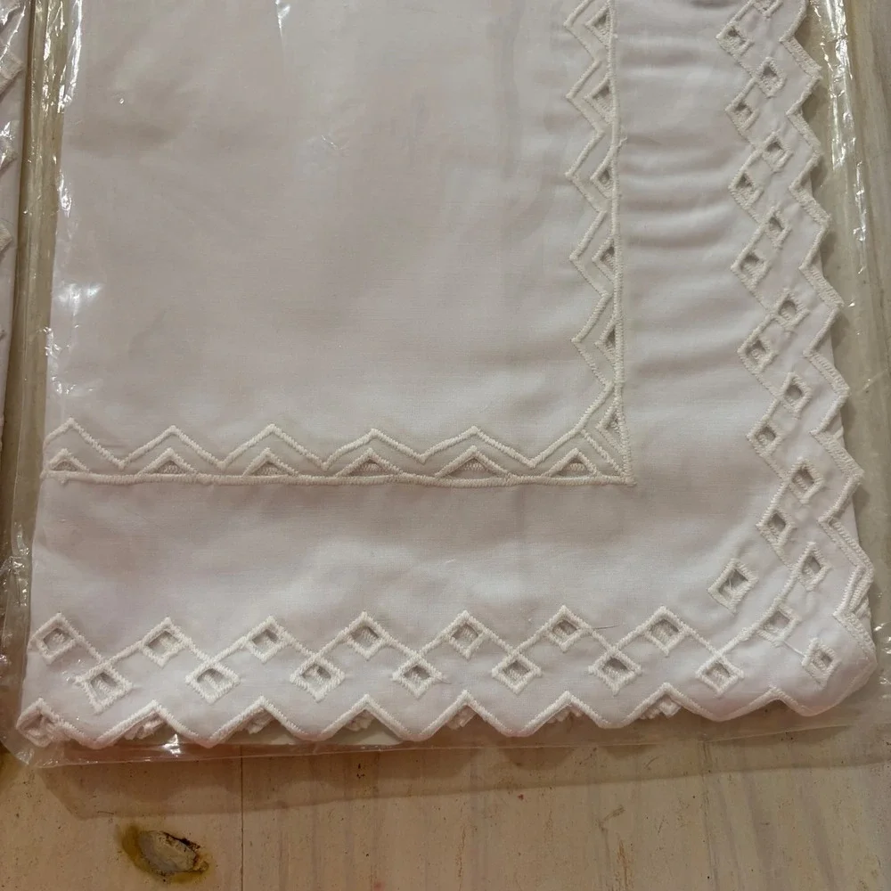 Set of 2 White Embroidered Eyelet Window Valances 60x12.5 Scalloped Edge